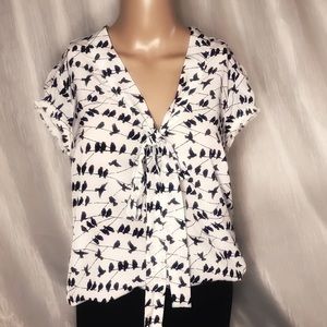 White dress top with bird detail print